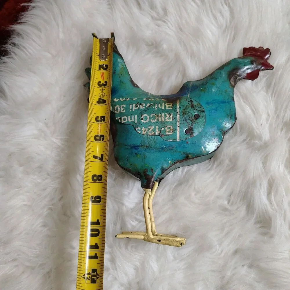 Rustic Repurposed Colorful Scrap Metal Welded Hen Rooster Chkn Primitive Statue